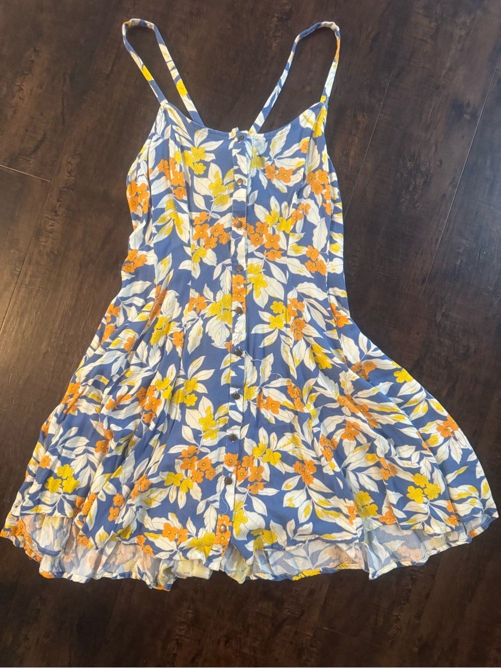 Chelsea & Violet Floral Sundress Blue Orange Yellow 100% Rayon Tie Back V3090RC8
